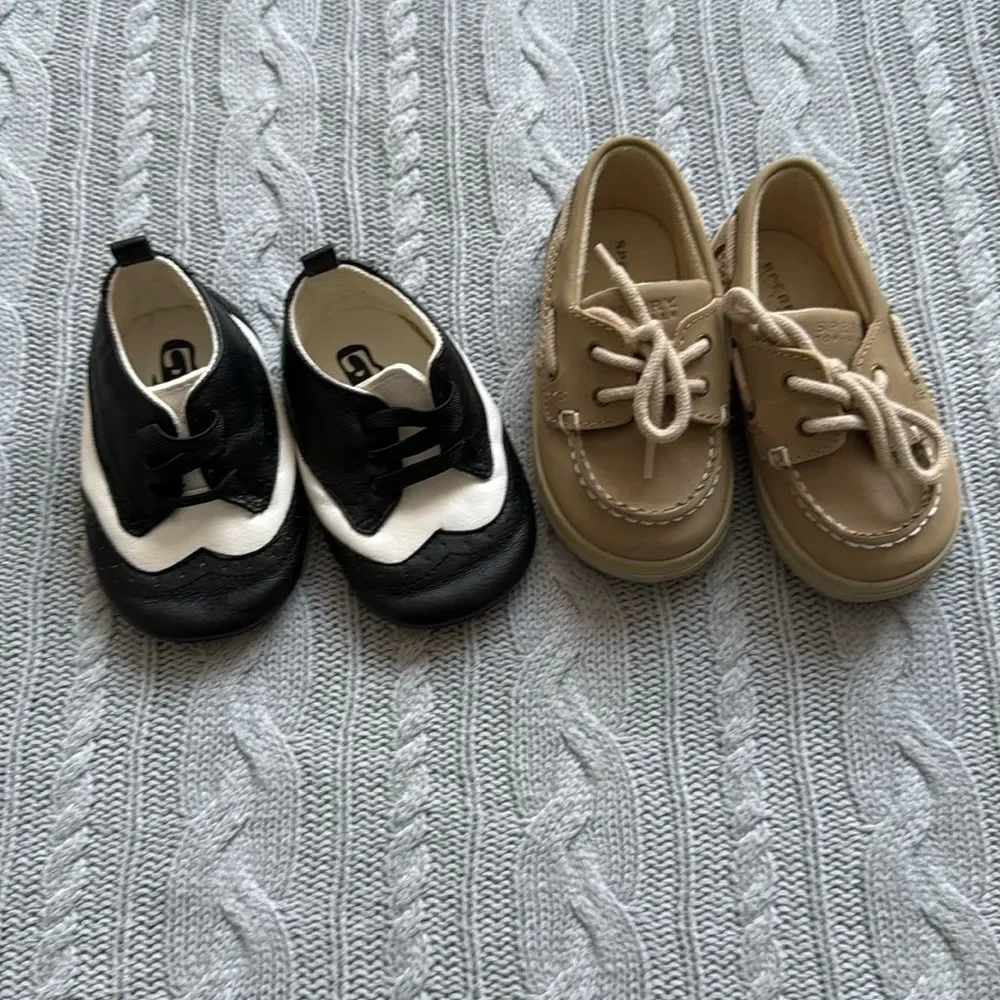 Baby Boy shoes bundle Sperry Beige Boat Shoes size 4 Baby Crib Shoes 6-12 months